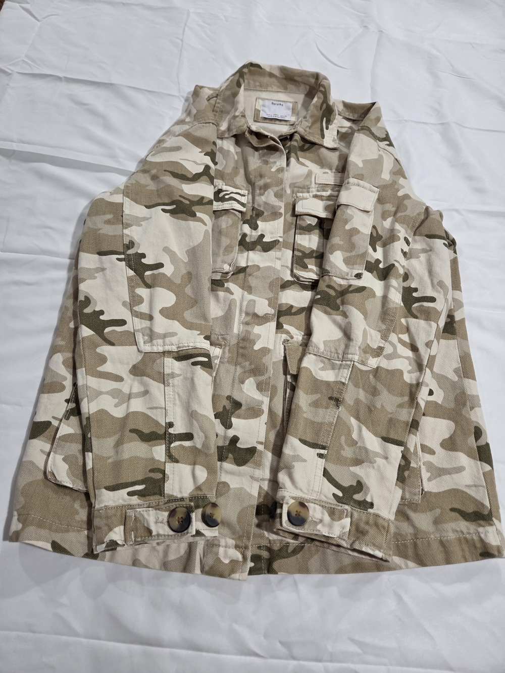 Bershka Kids Beige & Olive Camo Denim Jacket